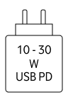 Das Gerät kann mit Netzteilen geladen werden, die eine Leistung zwischen 7,5 und 30 Watt USB PD liefern.